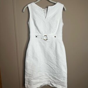Tahari White Belted Midi Dress